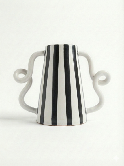 Artisan Striped Amphora with Sculptural Handles