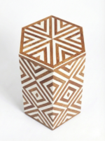 Luxury Hexagonal Side Table with Geometric Wood & Bone Inlay - Image 2
