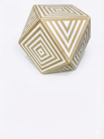 Modern Geometric Wood & Bone Inlay Side Table - Image 2