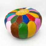 Authentic Moroccan Leather Pouf - Multicolor Patchwork Design