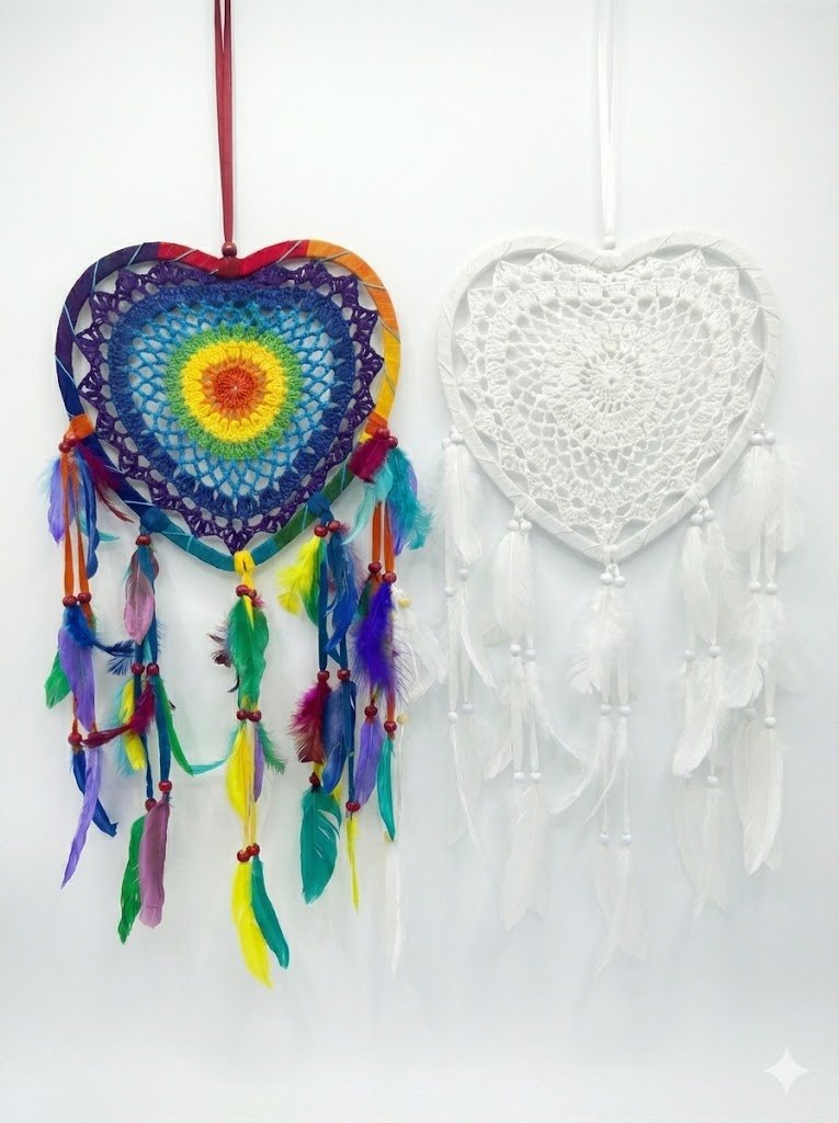 unnamed (14) Elegant Heart-Shaped Dream Catcher – Boho Wall Hanging - Image 1