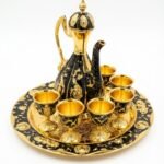 Exquisite Ornate Black & Gold Beverage Set with Tray - 8 Piece