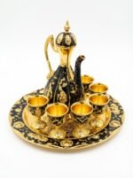 Exquisite Ornate Black & Gold Beverage Set with Tray - 8 Piece